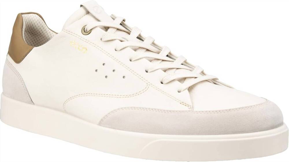 NEW ECCO men's street lite sneaker in limestone/limestone/nutmeg brown